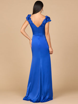 V-Neck, Satin Backed Crepe Gown - By Baano