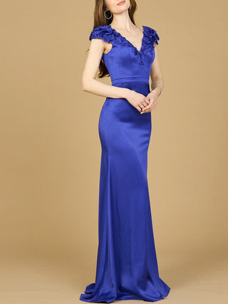 V-Neck, Satin Backed Crepe Gown - By Baano