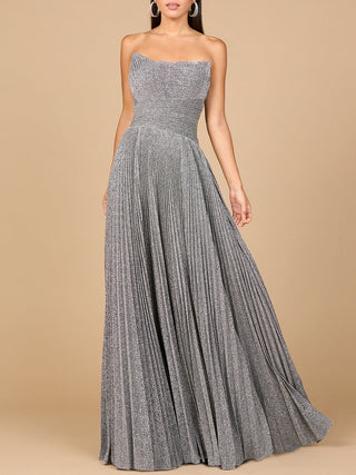 Flowing Pleated, Strapless Dress - By Baano