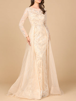 Long Sleeve Gown with Overskirt & High Neck - By Baano
