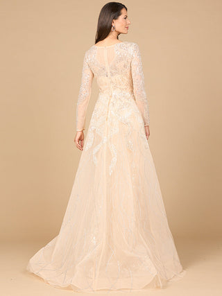 Long Sleeve Gown with Overskirt & High Neck - By Baano