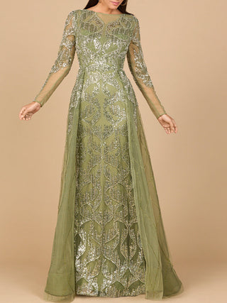 Long Sleeve Gown with Overskirt & High Neck - By Baano