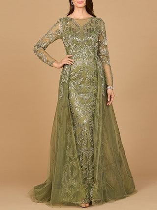 Long Sleeve Gown with Overskirt & High Neck - By Baano