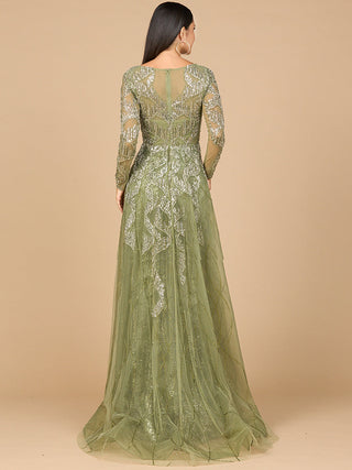 Long Sleeve Gown with Overskirt & High Neck - By Baano