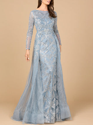 Long Sleeve Gown with Overskirt & High Neck - By Baano