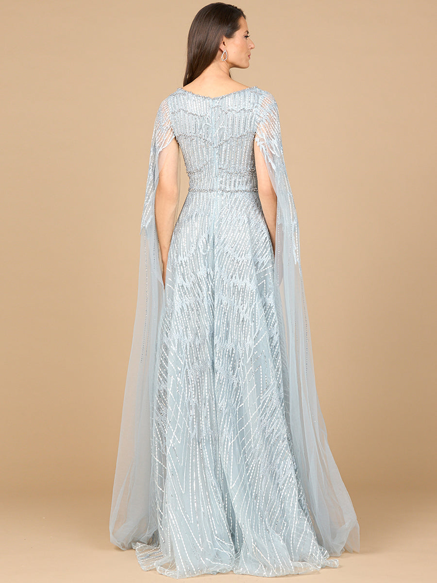 Embellished Gown with Cape Sleeves - By Baano