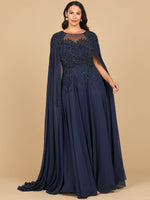 Lara 28943- Chiffon A-line Long Gown with Long Cape Sleeves