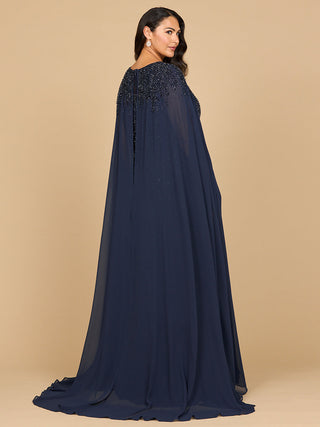 Lara 28943- Chiffon A-line Long Gown with Long Cape Sleeves