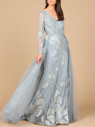 Long Sleeve Lace Gown with Overskirt - By Baano