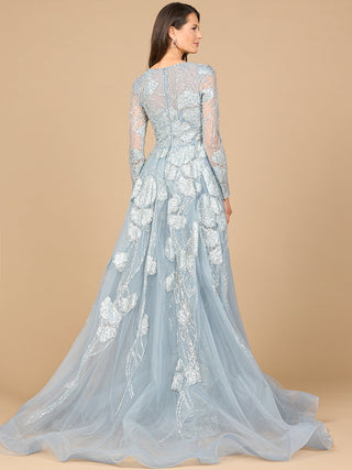 Long Sleeve Lace Gown with Overskirt - By Baano