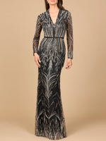 Mandarin V-Neck Gown with Long Sleeves - By Baano