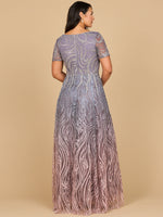 Lara 28961 - Short Sleeve V-Neck Beaded Ballgown