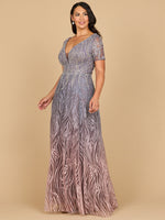 Lara 28961 - Short Sleeve V-Neck Beaded Ballgown