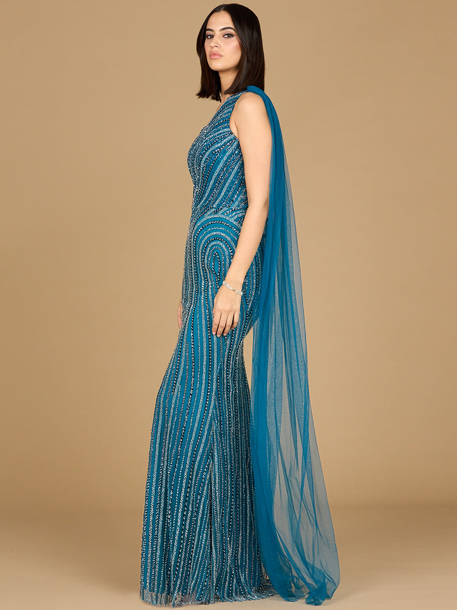 One Shoulder Fitted Gown - By Baano