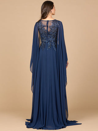 Chiffon A-line Long Gown with Cape Sleeves