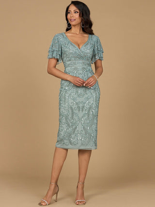 Beaded Midi Dress with Cape Sleeves - By Baano
