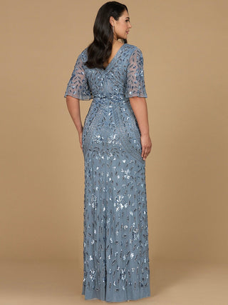 V-Neck, Cape Sleeve Beaded Gown - By Baano