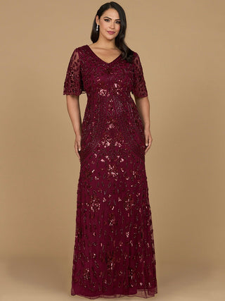 V-Neck, Cape Sleeve Beaded Gown - By Baano