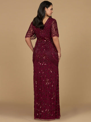 V-Neck, Cape Sleeve Beaded Gown - By Baano
