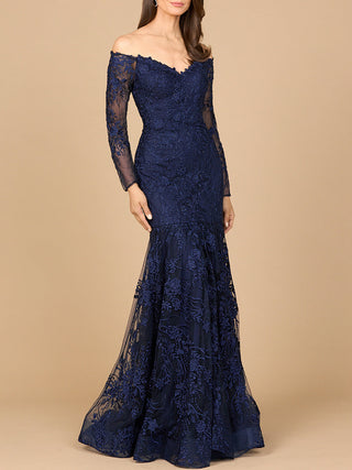 Off Shoulder Long Sleeve Mermaid Gown - By Baano