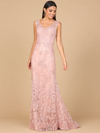 Overskirt Lace Fitted V-Neck Gown - By Baano