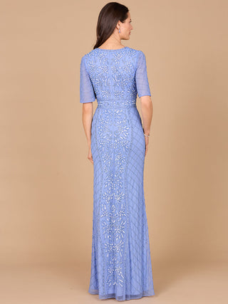 V-Neck, Cape Sleeve Beaded Gown - By Baano