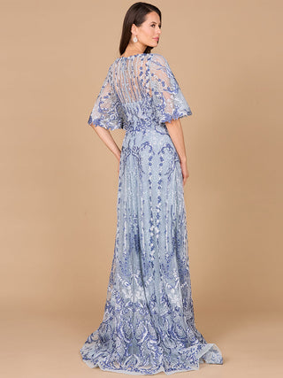 Embroidered, Cape Sleeve A-line Gown - By Baano