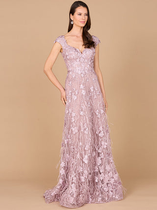 Cap Sleeves, A-line Dress with Feathers - By Baano