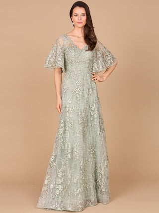 V-neck, Cape Sleeve Gown - By Baano