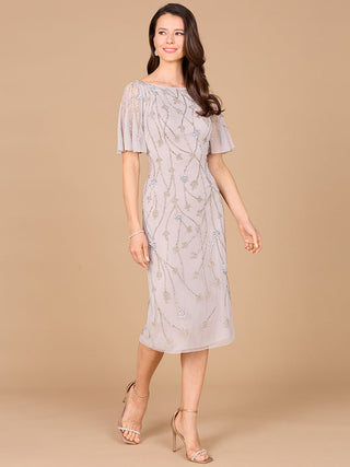 Beaded Midi Dress with Cape Sleeves - By Baano