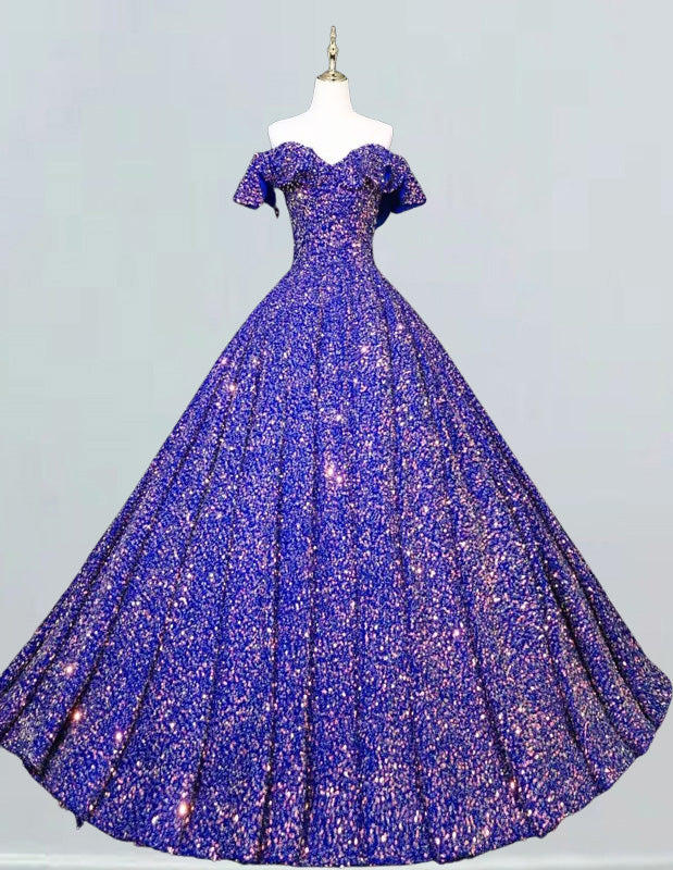 Royal Blue Sequin Strapless Prom Dress | Elegant Evening Gown for Girls