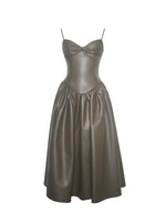 Parisia Cocoa Vegan Leather Drop Waist Midi Dress