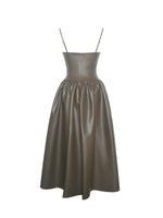 Parisia Cocoa Vegan Leather Drop Waist Midi Dress