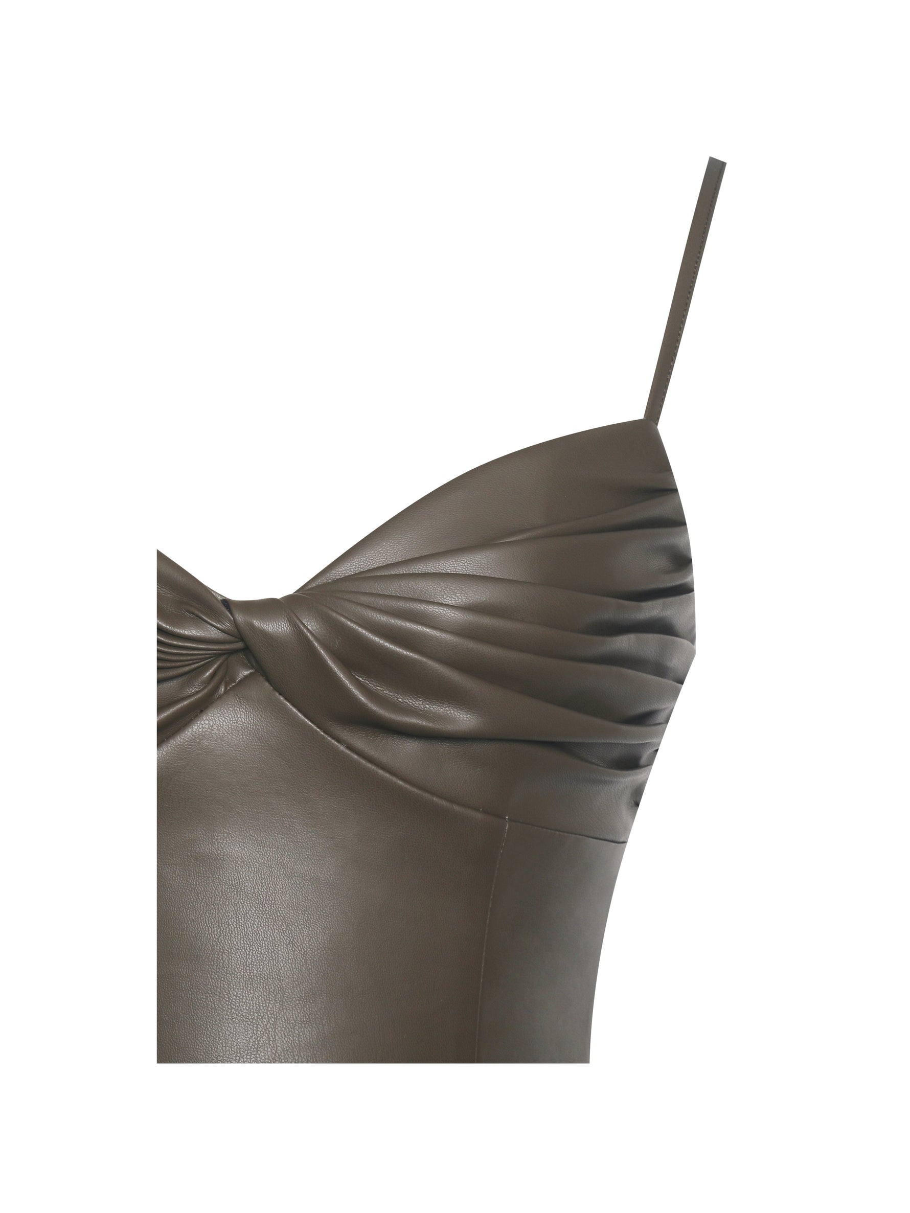 Parisia Cocoa Vegan Leather Drop Waist Midi Dress