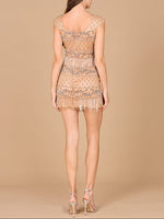 Beaded Cocktail Dress with Cap Sleeves and Fringe - Glamourous Grace