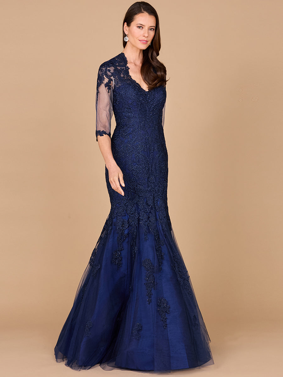 Long Sleeve, Mermaid Lace Gown Lara New York