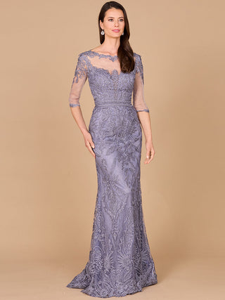 Detachable Half Sleeve Lace Sheath Gown - By Baano