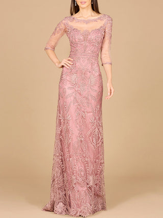 Detachable Half Sleeve Lace Sheath Gown - By Baano