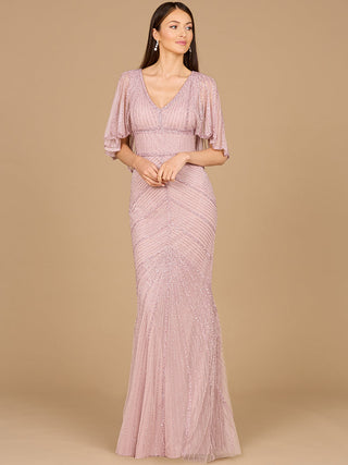 Cape Sleeve Beaded Gown - By Baano
