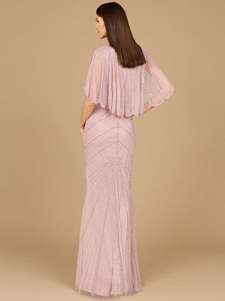 Cape Sleeve Beaded Gown - By Baano