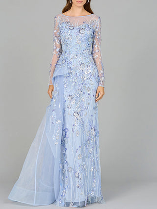 Asymmetrical Overlay Gown with Sleeves - By Baano