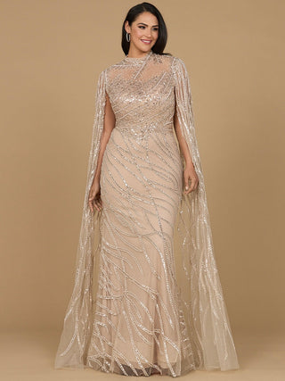 High Neck Gown with Long Cape Sleeves - By Baano