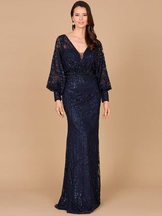 Long Bishop Sleeve Lace Gown - By Baano