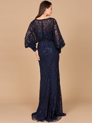 Long Bishop Sleeve Lace Gown - By Baano