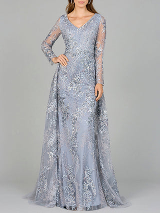 Lace Long Sleeve Gown with Overskirt