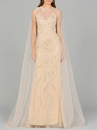 Long Cape Beaded Gown - By Baano