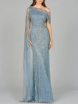 One Shoulder Fitted Gown - By Baano
