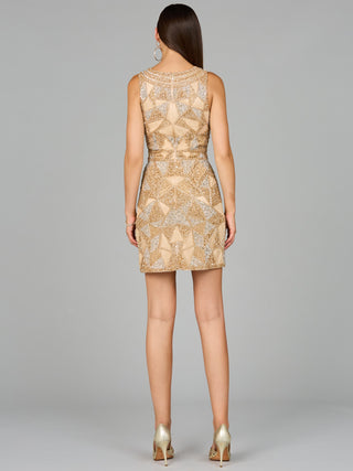 V-Neck Beaded Mini Dress with Closed Back and Fringes - By Baano