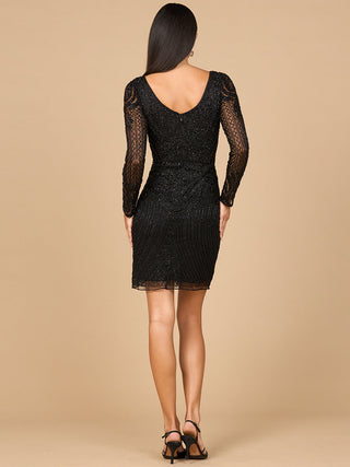Long Sleeve Cocktail Dress with Illusion Neckline