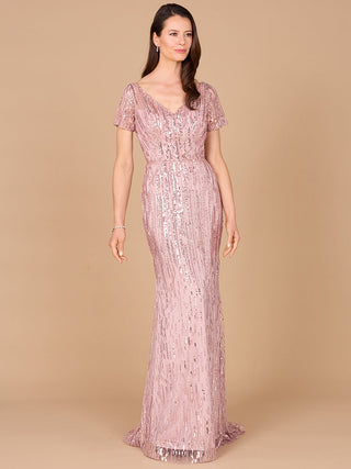 Short Sleeve, Beaded Mermaid Gown - By Baano